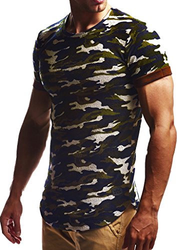 Leif Nelson Camiseta para Hombre con Cuello Redondo LN-6324 Camuflaje Large
