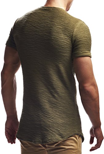 Leif Nelson Camiseta para Hombre con Cuello Redondo LN-6324 Caqui Small