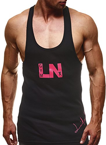 Leif Nelson Camiseta sin mangas Gym para hombre, para deporte, fitness, culturismo, sin mangas, LN6205N negro-pink XXL