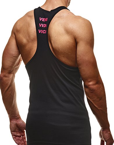 Leif Nelson Camiseta sin mangas Gym para hombre, para deporte, fitness, culturismo, sin mangas, LN6205N negro-pink XXL