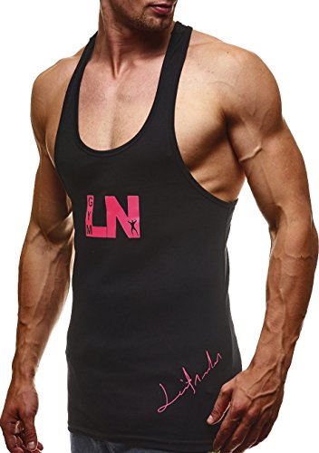 Leif Nelson Camiseta sin mangas Gym para hombre, para deporte, fitness, culturismo, sin mangas, LN6205N negro-pink XXL