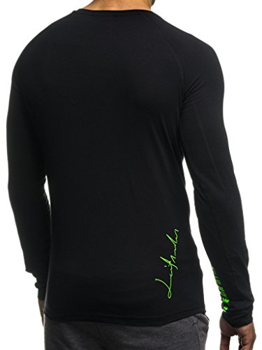 Leif Nelson Gimnasia Ropa de Deporte para Hombre Cuello Sudadera tripulación LN-6283 Verde Negro Large