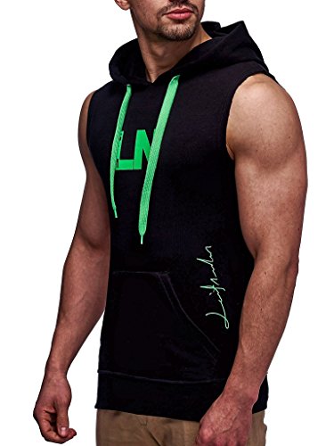 Leif Nelson Sudadera con Capucha de los Hombres de Gimnasia Ropa de Deporte LN-06260 Verde Negro Medium Leif Nelson Sudadera con Capucha de los Hombres de Gimnasia Ropa de Deporte LN-06260 Verde Negro Medium
