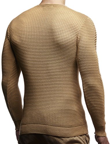 Leif Nelson suéter de Jersey de Punto Fino de Cuello Redondo de los Hombres de LN-1545 Beige Obscuro X-Large