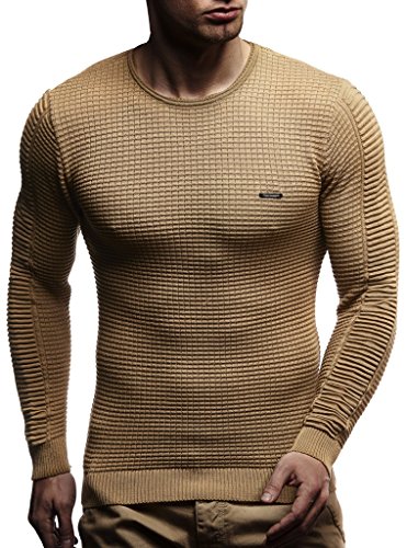 Leif Nelson suéter de Jersey de Punto Fino de Cuello Redondo de los Hombres de LN-1545 Beige Obscuro X-Large Leif Nelson suéter de Jersey de Punto Fino de Cuello Redondo de los Hombres de LN-1545 Beige Obscuro X-Large