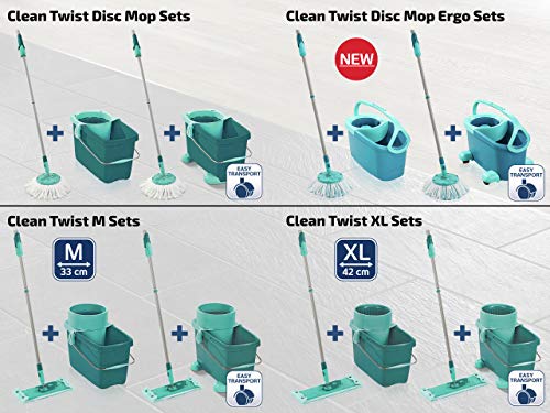 Leifheit Set de fregona rotatoria Clean Twist Disc Mop, fregona giratoria y cubo con ruedas, set de limpieza con sistema de regulación de la humedad