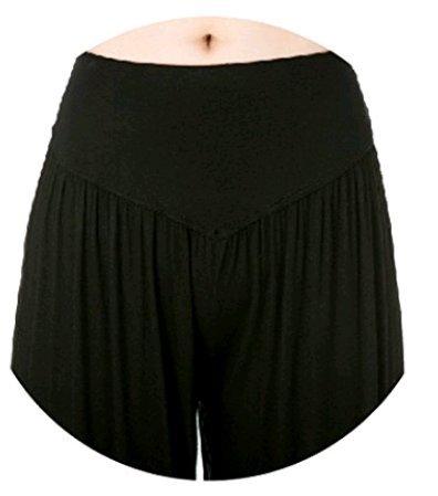 Leisial Pantalones de Yoga Algodón Suave Piernas Pantalones Anchos Sólido Color Elástico Pretina Pantalones Bombachos de Fitness Bailan Deportivo para Mujeres,Negro XL (XXL) (M)