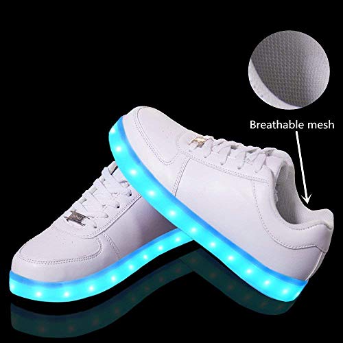 LeKuni Unisex LED Zapatillas （7 Colores ） Low Top Niños USB Carga Zapatos Sneakers Zapatos Luminiosos(Blanco,33)