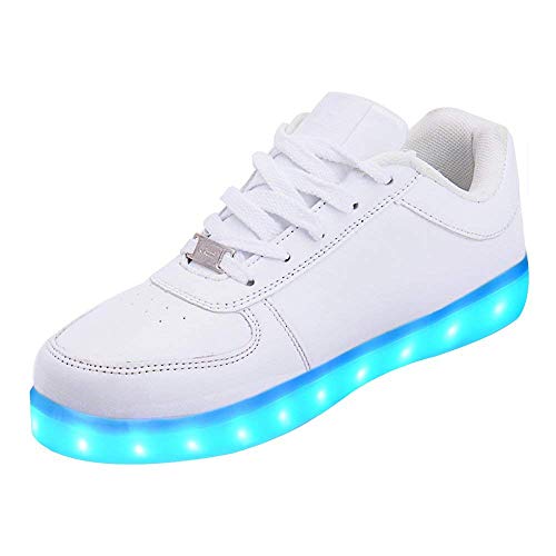 LeKuni Unisex LED Zapatillas （7 Colores ） Low Top Niños USB Carga Zapatos Sneakers Zapatos Luminiosos(Blanco,33)