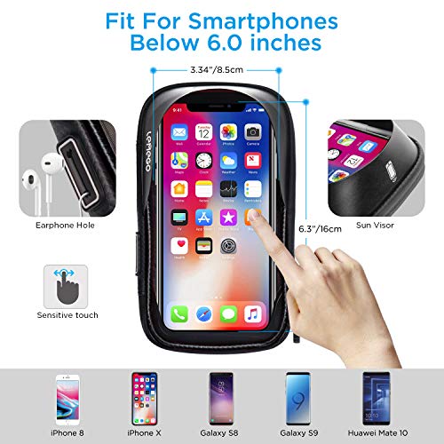 LEMEGO Bolsa Bicicleta Manillar para Ciclista Ciclismo, Bolso de Bici Impermeables Soporte Móvil teléfono para teléfonos móviles Inferior de 6 Inches (Negro) LEMEGO Bolsa Bicicleta Manillar para Ciclista Ciclismo, Bolso de Bici Impermeables Soporte Móvil teléfono para teléfonos móviles Inferior de 6 Inches (Negro)