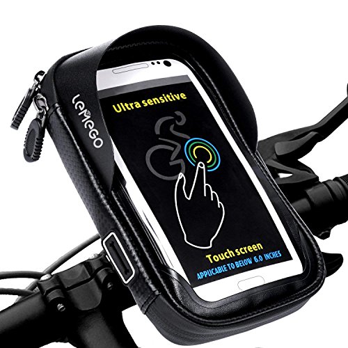 LEMEGO Bolsa Bicicleta Manillar para Ciclista Ciclismo, Bolso de Bici Impermeables Soporte Móvil teléfono para teléfonos móviles Inferior de 6 Inches (Negro) LEMEGO Bolsa Bicicleta Manillar para Ciclista Ciclismo, Bolso de Bici Impermeables Soporte Móvil teléfono para teléfonos móviles Inferior de 6 Inches (Negro)