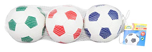 Lena 62163 - Juego de 3 Pelotas de fútbol Blandas para Interior y Exterior, Color Blanco con Azul, Verde o Rojo, 3 Pelotas Suaves de 10 cm, para niños a Partir de 12 m