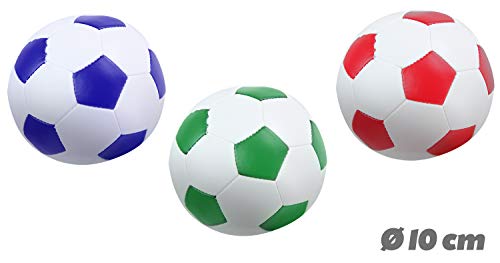 Lena 62163 - Juego de 3 Pelotas de fútbol Blandas para Interior y Exterior, Color Blanco con Azul, Verde o Rojo, 3 Pelotas Suaves de 10 cm, para niños a Partir de 12 m