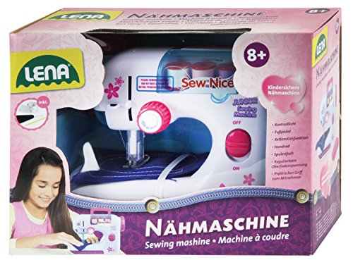 Lena- Máquina niños, Funciona con Pilas, con Hilo de Coser y Cinta métrica, Color carbón (SIMM Spielwaren 42521)