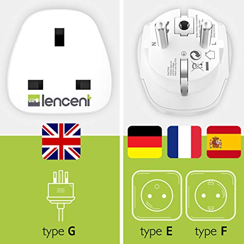 LENCENT 2X Adaptador de Enchufe de UK a Enchufe Europeo, Adaptador UK España, Adaptador UK EU, Adaptador de Viaje inglés a español