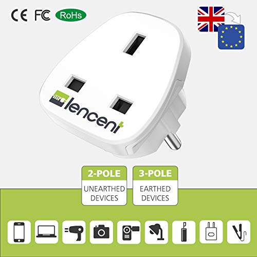 LENCENT 2X Adaptador de Enchufe de UK a Enchufe Europeo, Adaptador UK España, Adaptador UK EU, Adaptador de Viaje inglés a español