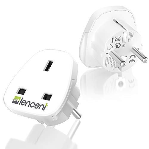 LENCENT 2X Adaptador de Enchufe de UK a Enchufe Europeo, Adaptador UK España, Adaptador UK EU, Adaptador de Viaje inglés a español