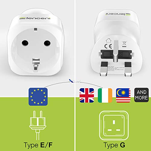 LENCENT 2X Adaptador Enchufe Ingles UK Inglaterra Adaptador de Viaje, Español 2-Pin Europa a 3-Pin Reino Unido RU para Irlanda Escocia Britanico Maldivas Gran Bretaña (Tipo G) LENCENT 2X Adaptador Enchufe Ingles UK Inglaterra Adaptador de Viaje, Español 2-Pin Europa a 3-Pin Reino Unido RU para Irlanda Escocia Britanico Maldivas Gran Bretaña (Tipo G)