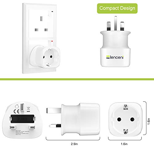 LENCENT 2X Adaptador Enchufe Ingles UK Inglaterra Adaptador de Viaje, Español 2-Pin Europa a 3-Pin Reino Unido RU para Irlanda Escocia Britanico Maldivas Gran Bretaña (Tipo G)