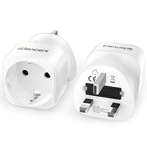 LENCENT 2X Adaptador Enchufe Ingles UK Inglaterra Adaptador de Viaje, Español 2-Pin Europa a 3-Pin Reino Unido RU para Irlanda Escocia Britanico Maldivas Gran Bretaña (Tipo G) LENCENT 2X Adaptador Enchufe Ingles UK Inglaterra Adaptador de Viaje, Español 2-Pin Europa a 3-Pin Reino Unido RU para Irlanda Escocia Britanico Maldivas Gran Bretaña (Tipo G)