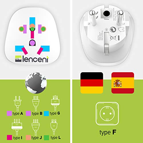 LENCENT 2x Adaptador Enchufe UK/Ingles/Reino Unido/US/Americano/Australia/Cina/Chino/China/Japonés/Suiza y así a Europeo Españal UE Schuko Universal Adapter Corriente de Viaje con Toma de Tierra LENCENT 2x Adaptador Enchufe UK/Ingles/Reino Unido/US/Americano/Australia/Cina/Chino/China/Japonés/Suiza y así a Europeo Españal UE Schuko Universal Adapter Corriente de Viaje con Toma de Tierra