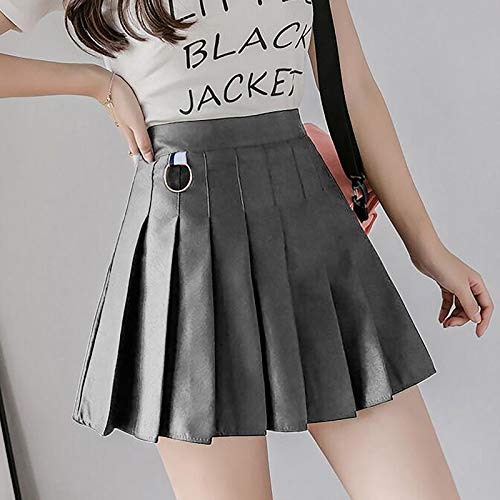 Lenfesh Mujeres de Cintura Alta Simple Plisada Falda Skater Directo Uniformes de la Escuela una línea Falda Mini Falda Casual Mini Skirt para Chica