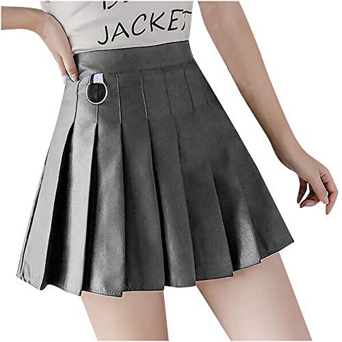 Lenfesh Mujeres de Cintura Alta Simple Plisada Falda Skater Directo Uniformes de la Escuela una línea Falda Mini Falda Casual Mini Skirt para Chica