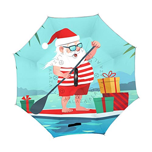 LENNEL Diseño de doble capa resistente al viento con asa en forma de C para remo, Papá Noel con tiras reflectantes de seguridad nocturna, paraguas invertidos y plegables. LENNEL Diseño de doble capa resistente al viento con asa en forma de C para remo, Papá Noel con tiras reflectantes de seguridad nocturna, paraguas invertidos y plegables.