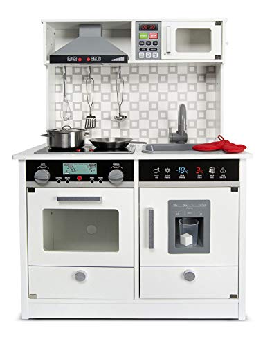 Leomark White Modern Cocina eléctrica Madera Infantil con Accesorios: Campana Extractora, microondas - Color Blanco - Juguete para Niños Efectos de Sonido de iluminación Dim: 65x30x94 (Altura) cm Leomark White Modern Cocina eléctrica Madera Infantil con Accesorios: Campana Extractora, microondas - Color Blanco - Juguete para Niños Efectos de Sonido de iluminación Dim: 65x30x94 (Altura) cm