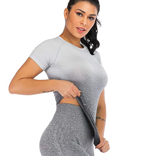 Leoyee Seamless Gradient Gym Medias Camisa Deportiva Yoga Top para Mujeres Running Camiseta de Entrenamiento Top de Manga Larga