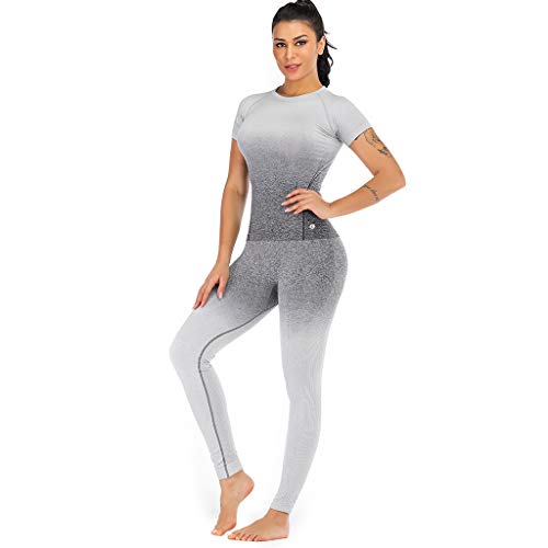 Leoyee Seamless Gradient Gym Medias Camisa Deportiva Yoga Top para Mujeres Running Camiseta de Entrenamiento Top de Manga Larga