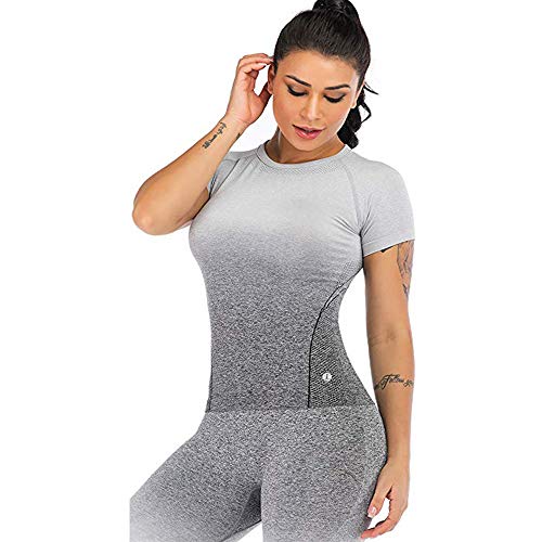 Leoyee Seamless Gradient Gym Medias Camisa Deportiva Yoga Top para Mujeres Running Camiseta de Entrenamiento Top de Manga Larga