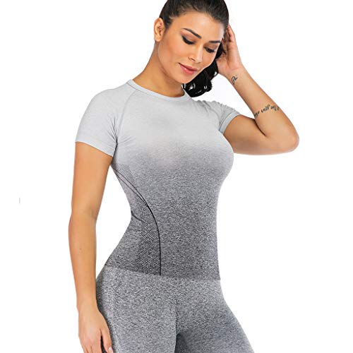 Leoyee Seamless Gradient Gym Medias Camisa Deportiva Yoga Top para Mujeres Running Camiseta de Entrenamiento Top de Manga Larga