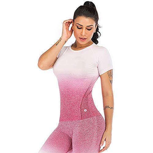 Leoyee Seamless Gradient Gym Medias Camisa Deportiva Yoga Top para Mujeres Running Camiseta de Entrenamiento Top de Manga Larga