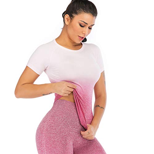 Leoyee Seamless Gradient Gym Medias Camisa Deportiva Yoga Top para Mujeres Running Camiseta de Entrenamiento Top de Manga Larga