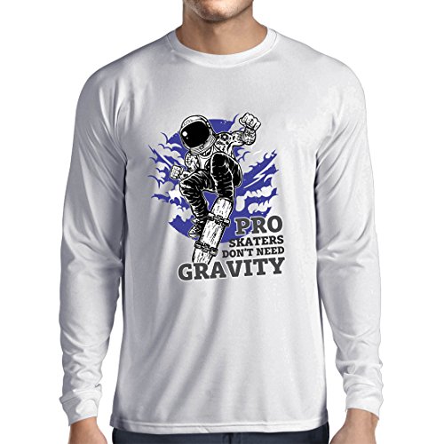 lepni.me Camiseta de Manga Larga para Hombre Pro Skaters Don't Need Gravity - Refranes del Skateboard, me Encanta Patinar (Medium Blanco Multicolor)