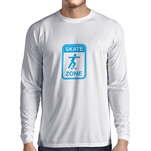 lepni.me Camiseta de Manga Larga para Hombre Skate Zone - para Patinadores, Skate Longboard, Regalos de patineta, Equipo de Patinaje (Medium Blanco Azul)