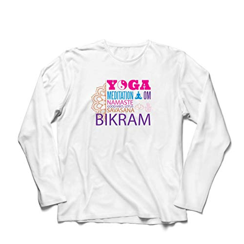 lepni.me Camiseta de Manga Larga para Hombre Yoga Meditation Om Good Vibes Lotus Savasana Bikram (Large Blanco Multicolor)