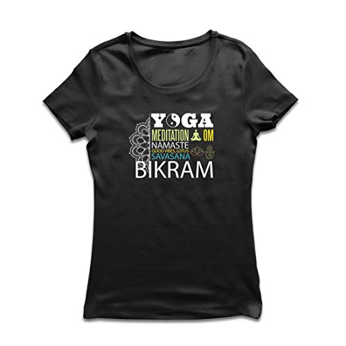 lepni.me Camiseta Mujer Yoga Meditation Om Good Vibes Lotus Savasana Bikram (Large Negro Multicolor)