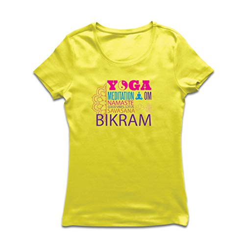 lepni.me Camiseta Mujer Yoga Meditation Om Good Vibes Lotus Savasana Bikram (Small Amarillo Multicolor)