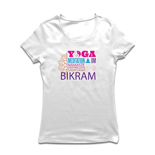 lepni.me Camiseta Mujer Yoga Meditation Om Good Vibes Lotus Savasana Bikram (Small Blanco Multicolor)