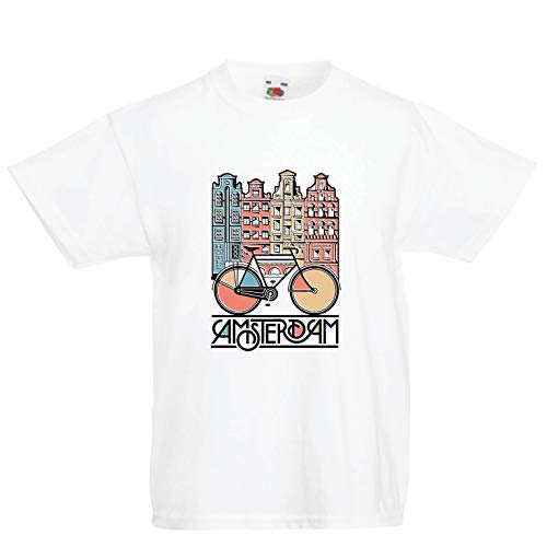 lepni.me Camiseta para Niño/Niña Bicicleta Vintage de la Ciudad de Ámsterdam, Holanda, Viajes de Vacaciones (14-15 Years Blanco Multicolor)