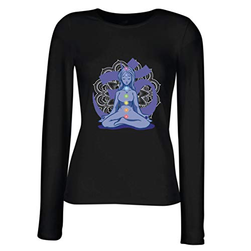 lepni.me Camisetas de Manga Larga para Mujer Yoga Meditación Namasté Asana Mandala Mente Cuerpo Alma (X-Large Negro Multicolor)