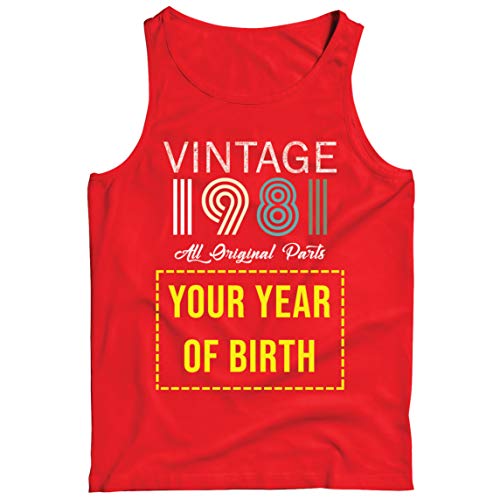 lepni.me Camisetas de Tirantes para Hombre Personalizado con Cualquier Año Regalo Vintage Todas Las Piezas Originales (Medium Rojo Multicolor)