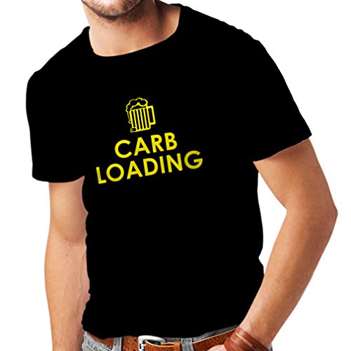 lepni.me Camisetas Hombre Ejercicio de Entrenamiento Carga de carbohidratos, Levantamiento de Pesas, Humor sarcástico (Small Negro Amarillo)