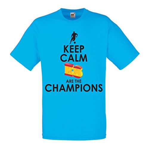 lepni.me Camisetas Hombre Españoles Son los campeones, Campeonato de Rusia 2018, Copa del Mundo - Equipo del fútbol de Camisa del admirador de España (Medium Azul Multicolor)