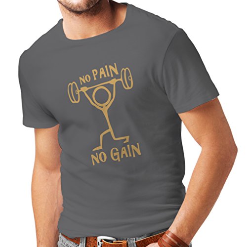 lepni.me Camisetas Hombre No Hay Dolor No Hay Ganancia Citas Motivacionales Gimnasio Entrenamiento (Large Grafito Oro)
