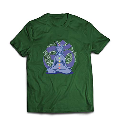 lepni.me Camisetas Hombre Yoga Meditación Namasté Asana Mandala Mente Cuerpo Alma (XX-Large Verde Oscuro Multicolor)