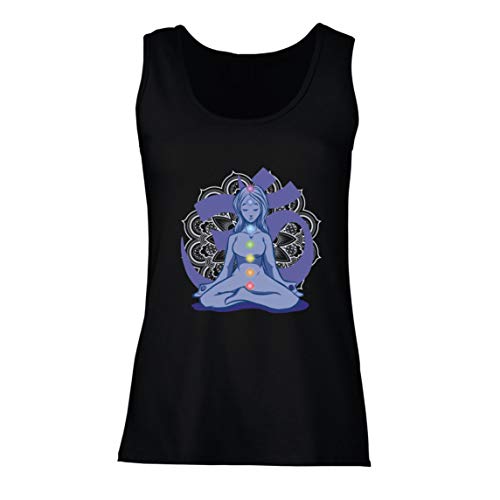 lepni.me Camisetas sin Mangas para Mujer Yoga Meditación Namasté Asana Mandala Mente Cuerpo Alma (X-Large Negro Multicolor)