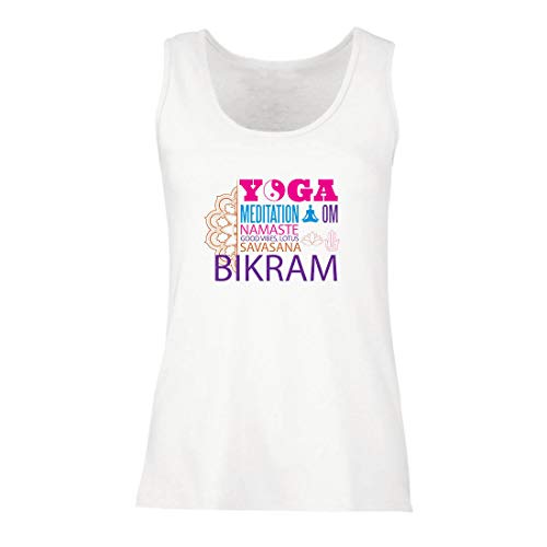lepni.me Camisetas sin Mangas para Mujer Yoga Meditation Om Good Vibes Lotus Savasana Bikram (Large Blanco Multicolor)